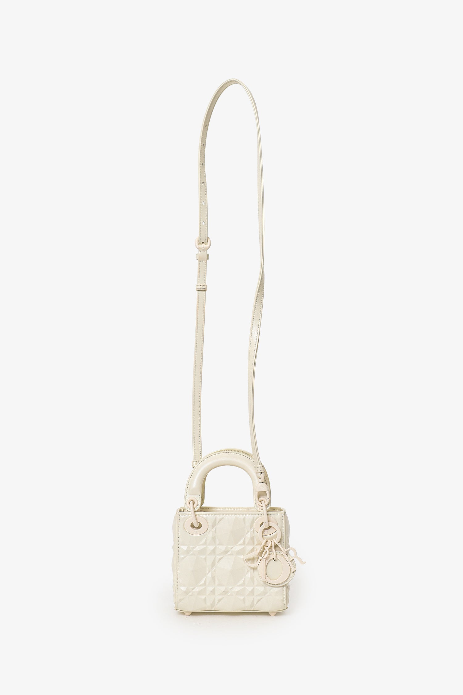 Christian Dior 2022 White Ultra Matte Calfskin Cannage Diamond Motif Micro Lady Dior