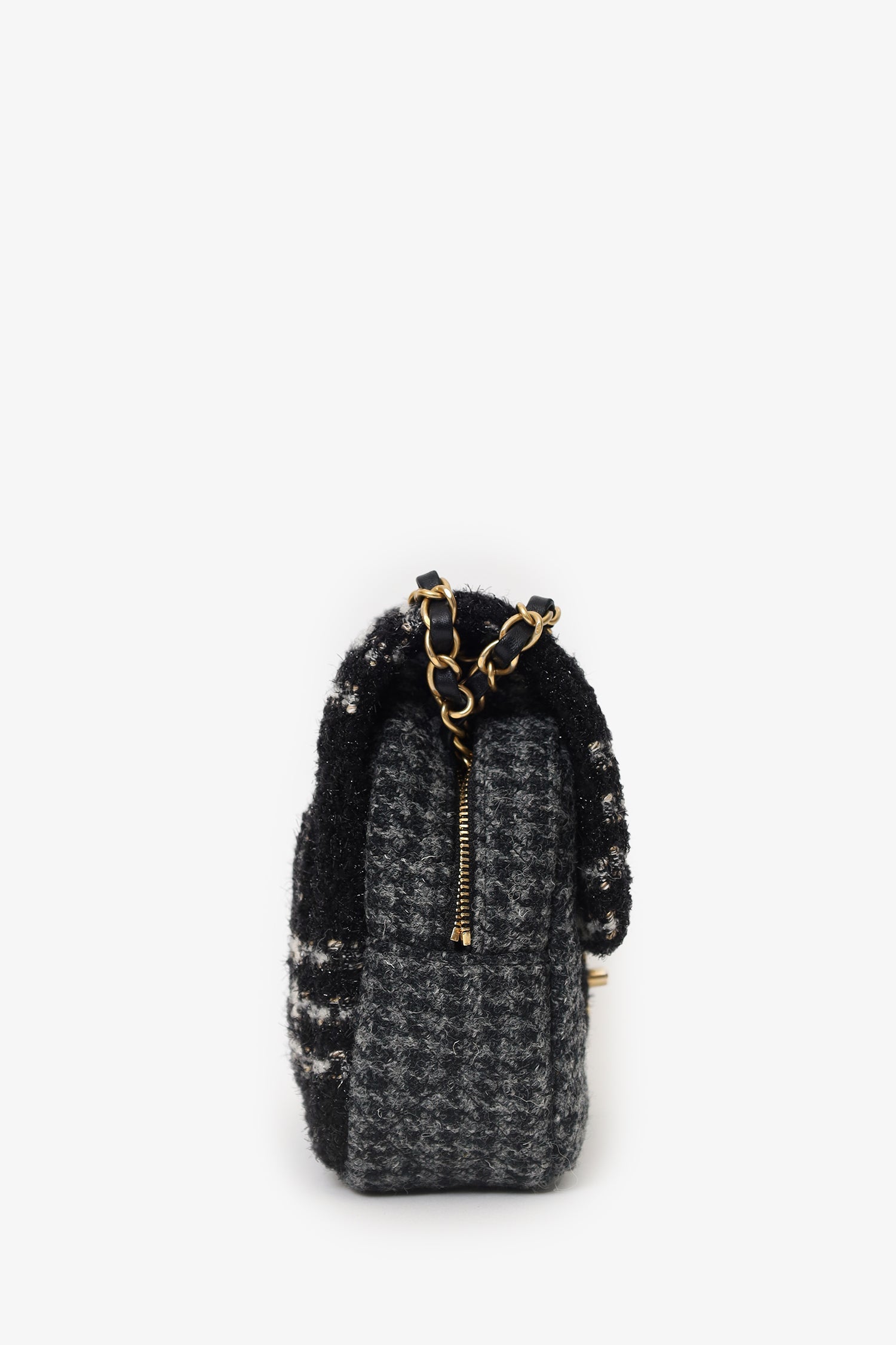 Pre-Loved Chanel™ 2022 Black/Grey Wool Tweed CC Square Flap Bag