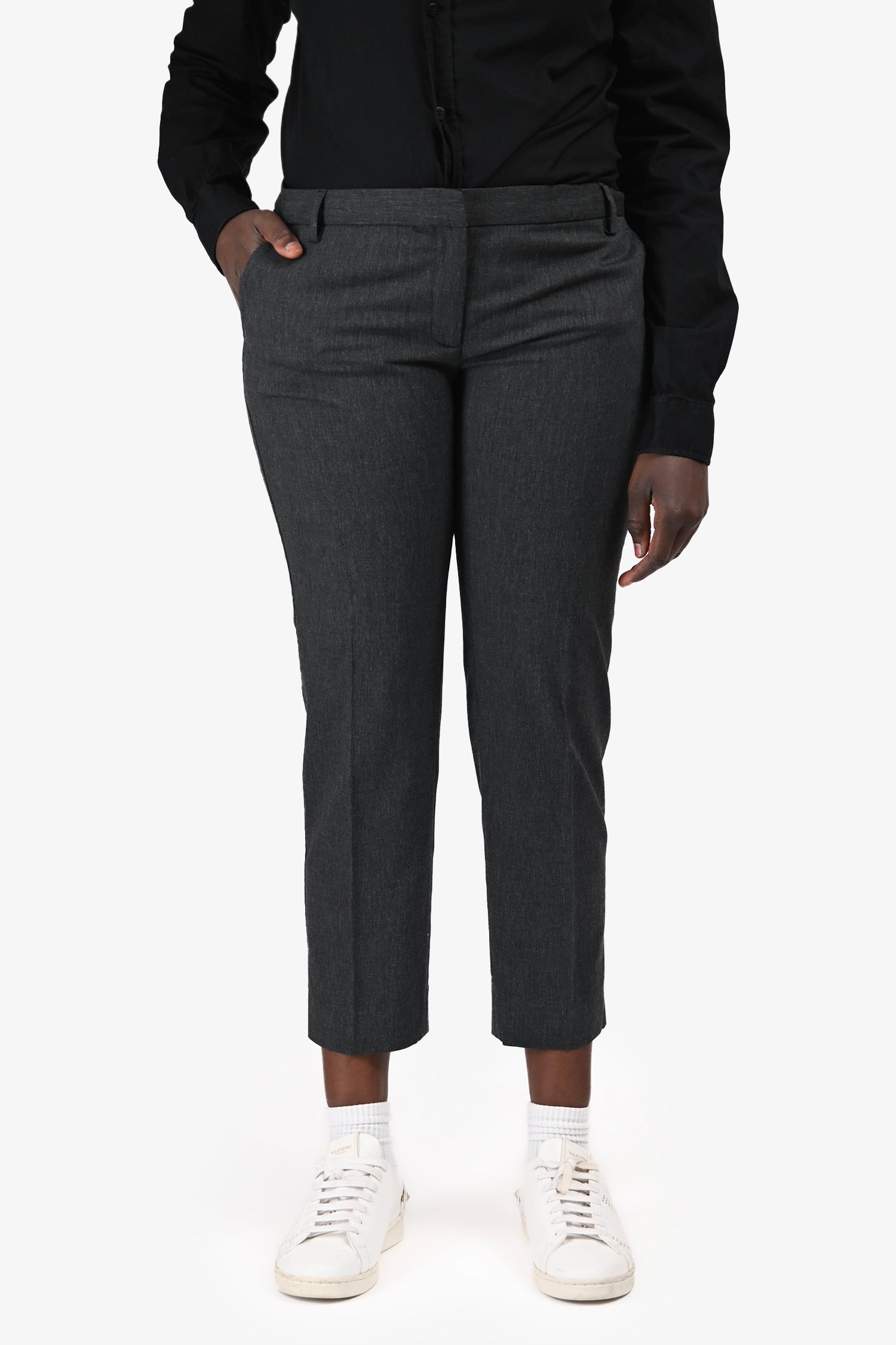 Blumarine Grey Crystal Detail Straight Leg Trousers Size 46