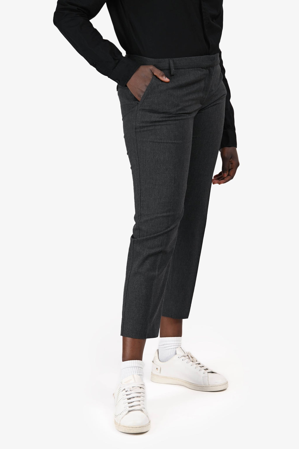 Blumarine Grey Crystal Detail Straight Leg Trousers Size 46