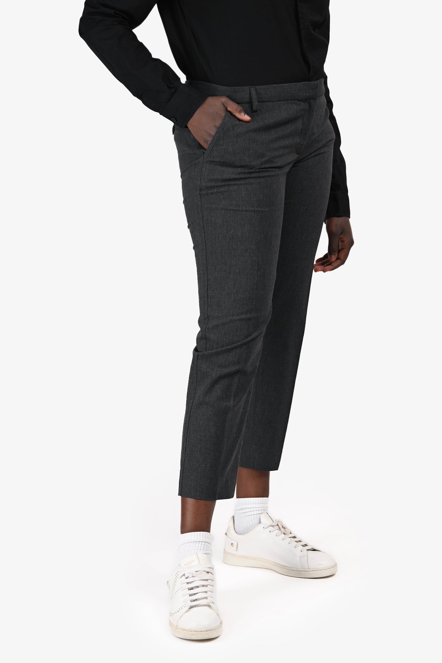 Blumarine Grey Crystal Detail Straight Leg Trousers Size 46