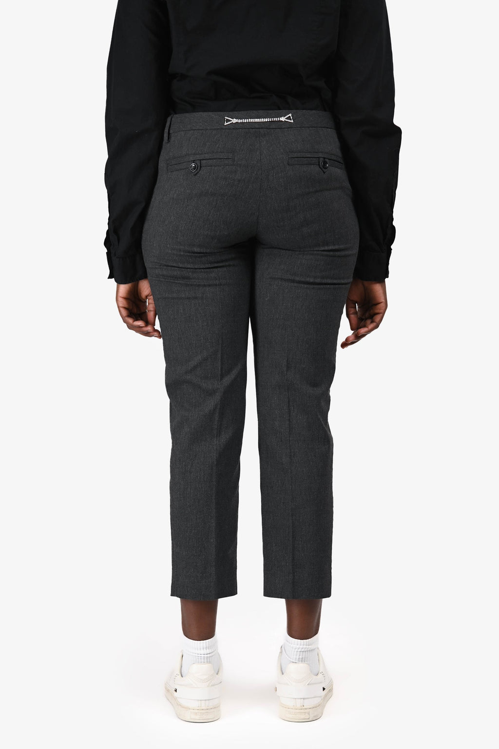 Blumarine Grey Crystal Detail Straight Leg Trousers Size 46