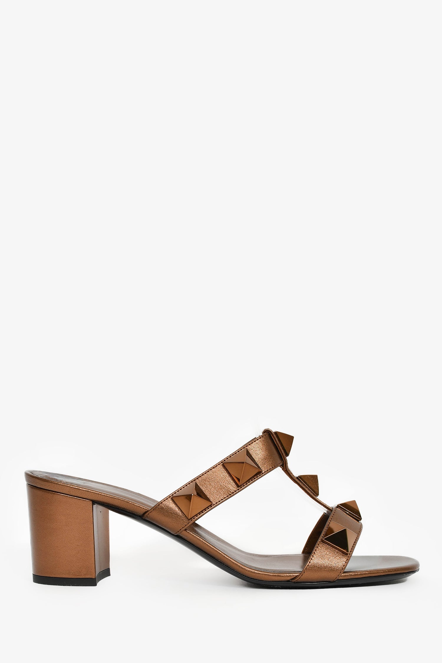 Valentino Bronze Leather 'Rockstud' Accents T-Strap Heels Size 40