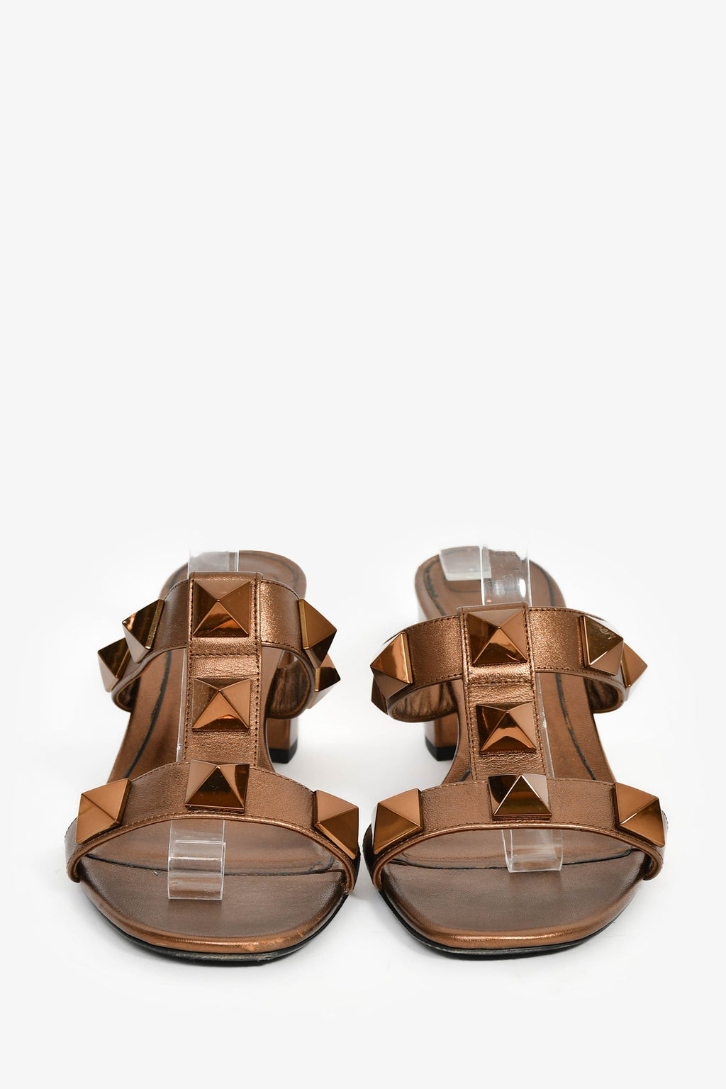 Valentino Bronze Leather 'Rockstud' Accents T-Strap Heels Size 40