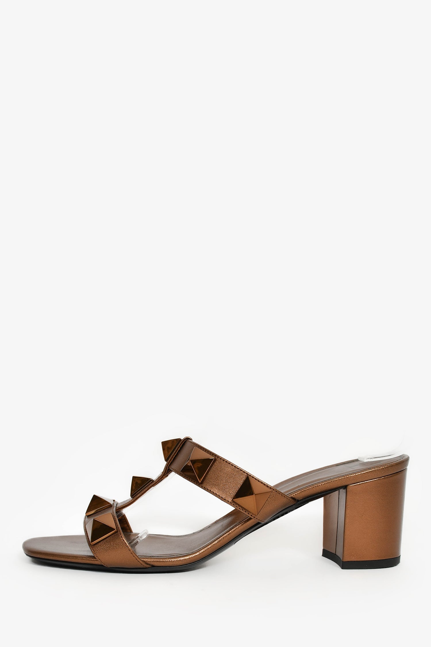 Valentino Bronze Leather 'Rockstud' Accents T-Strap Heels Size 40