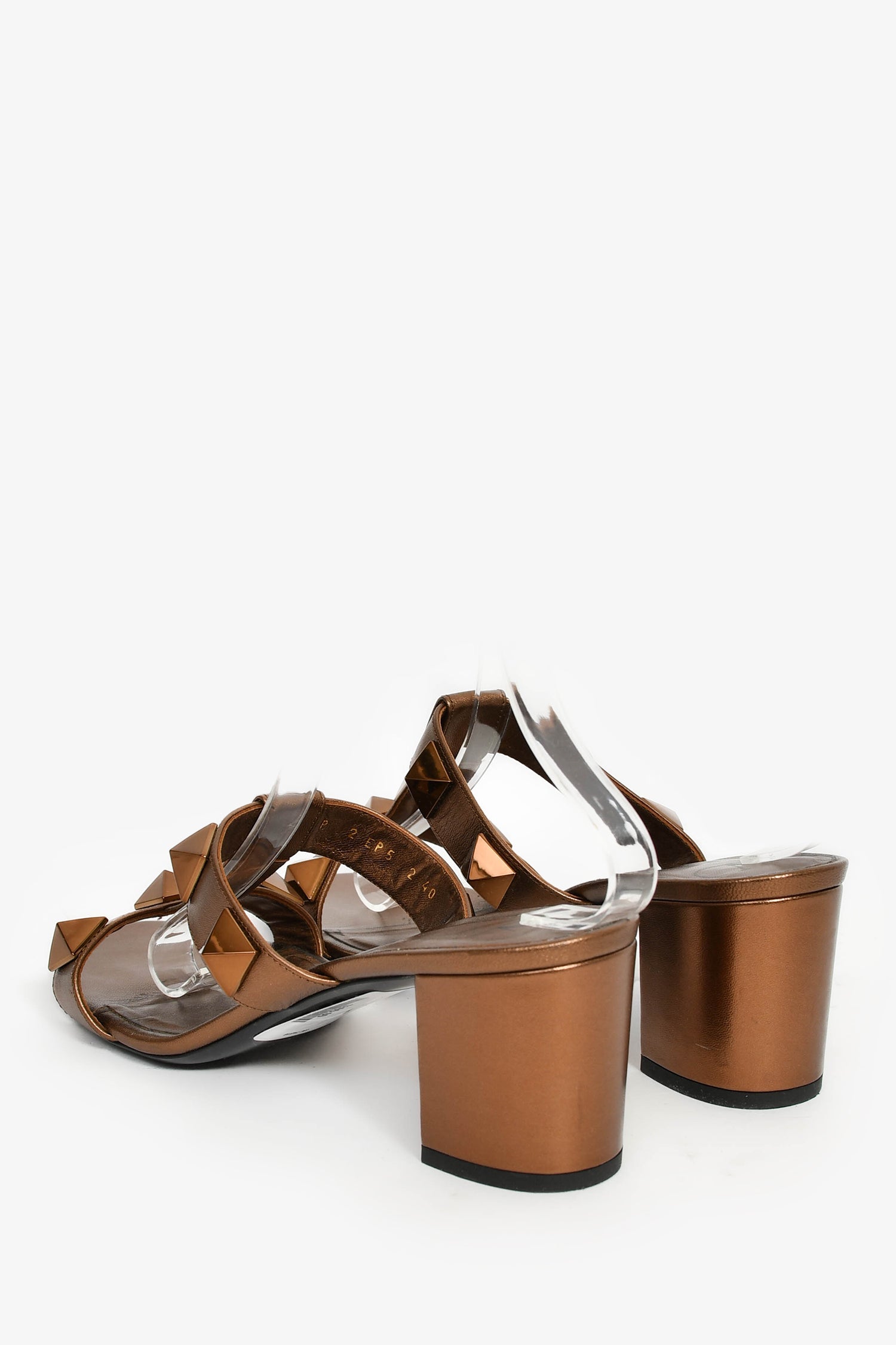 Valentino Bronze Leather 'Rockstud' Accents T-Strap Heels Size 40