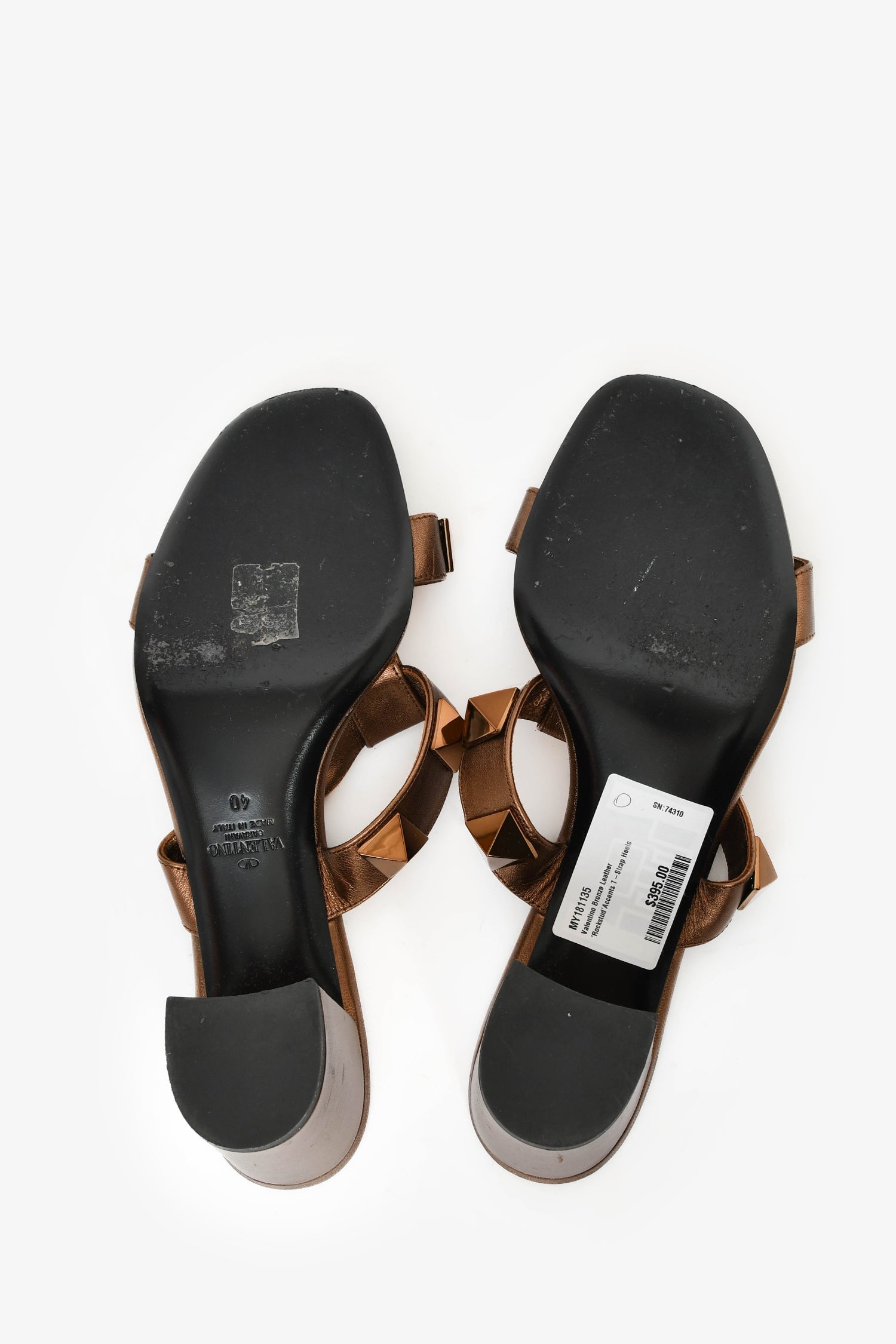 Valentino Bronze Leather 'Rockstud' Accents T-Strap Heels Size 40