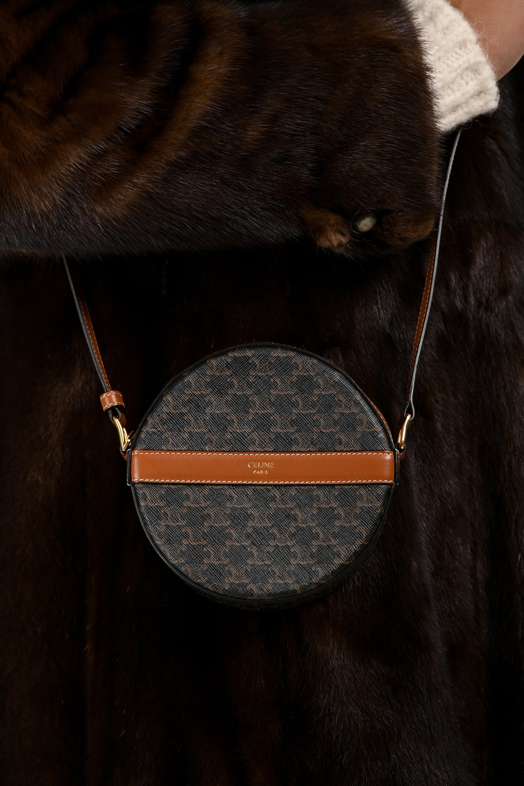 Celine 2020 Brown Canvas/Leather Triomphe Round Crossbody