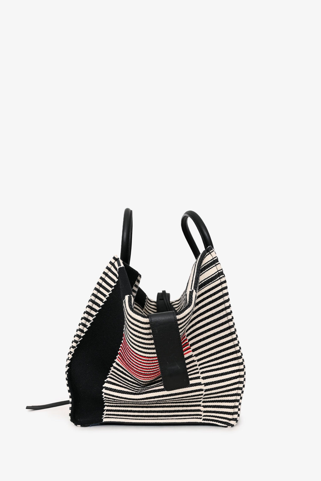 Celine 2017 Black/White Canvas Striped Phantom Luggage Top Handle