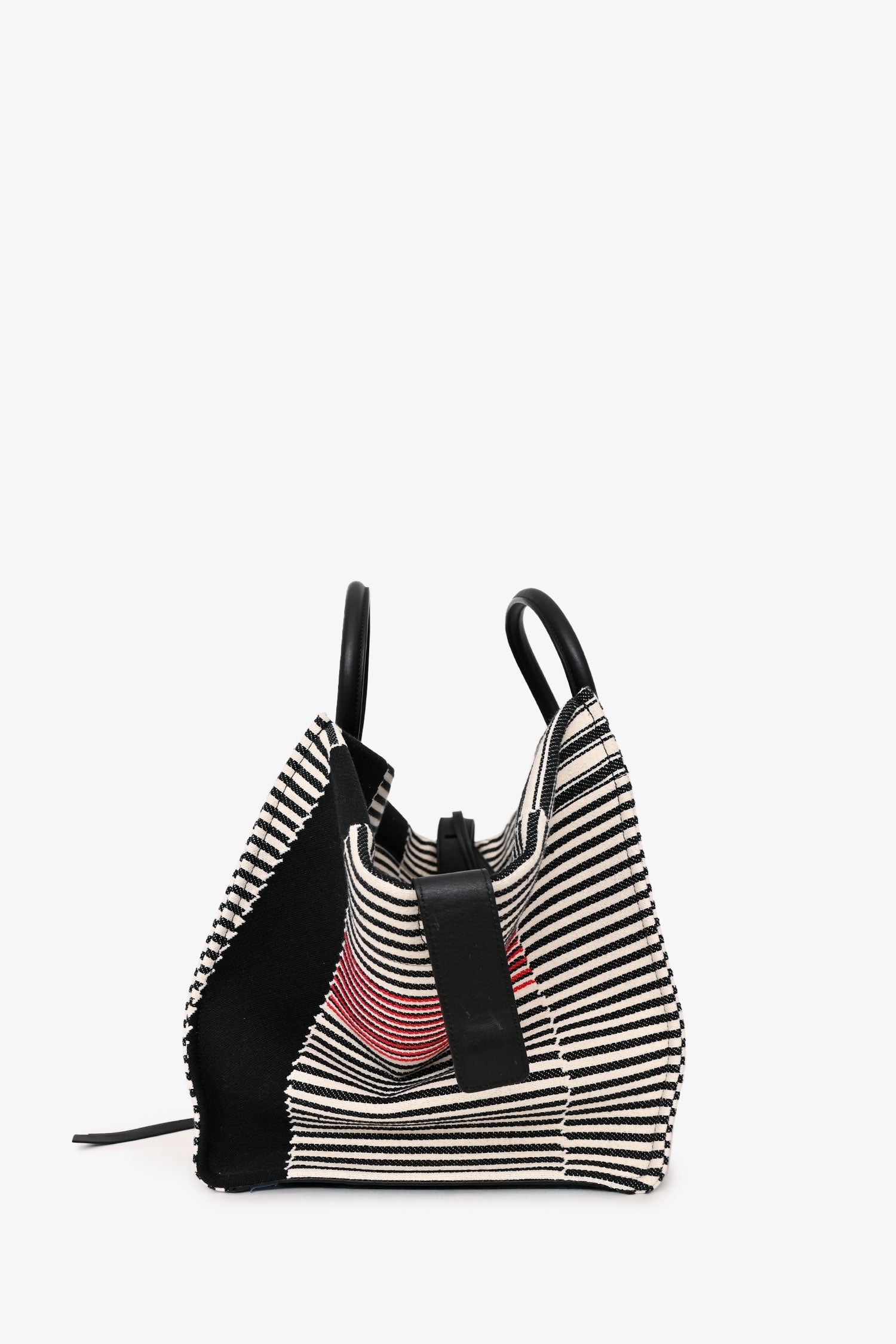 Celine 2017 Black/White Canvas Striped Phantom Luggage Top Handle