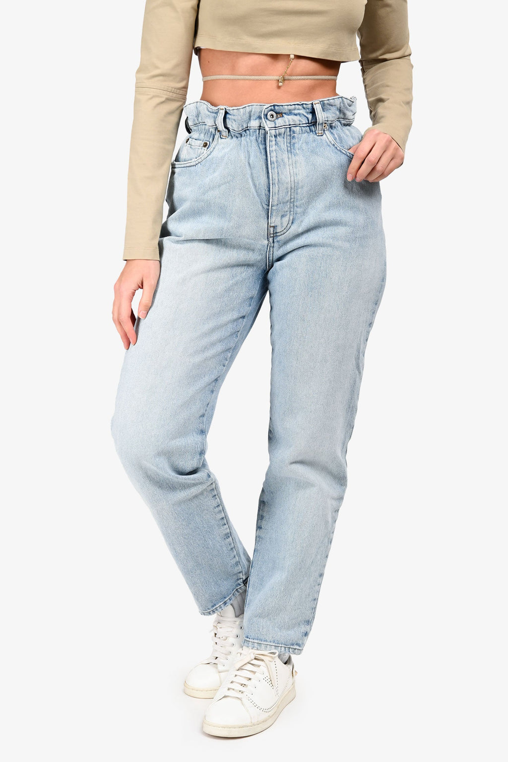 Miu Miu 2019 Blue Denim Paper Bag Waisted Jeans Size 28