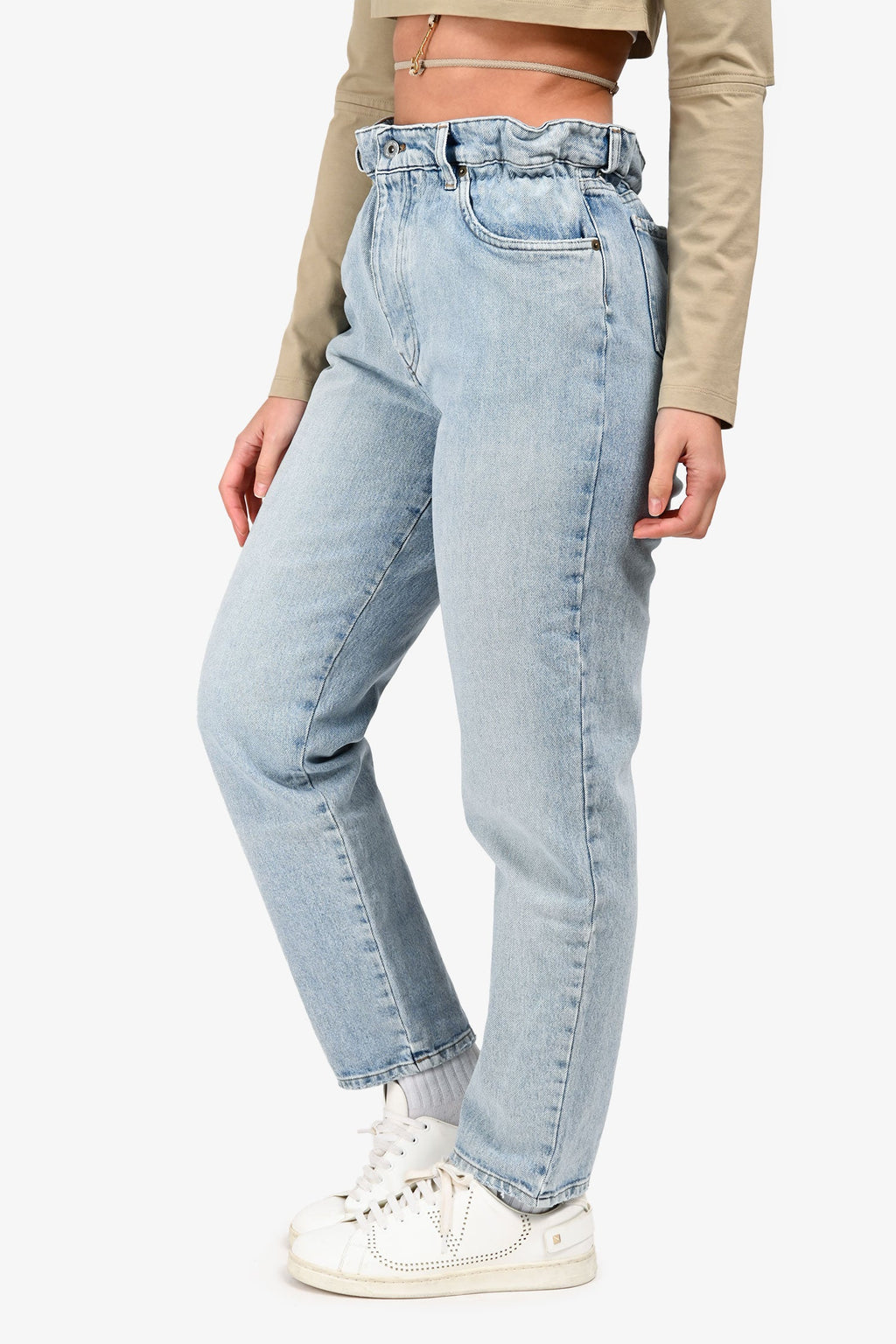 Miu Miu 2019 Blue Denim Paper Bag Waisted Jeans Size 28