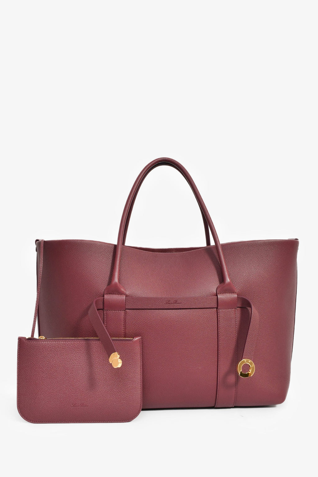 Loro Piana Burgundy Grained Leather 'Ghiera Shopper' Large Tote With Pouch
