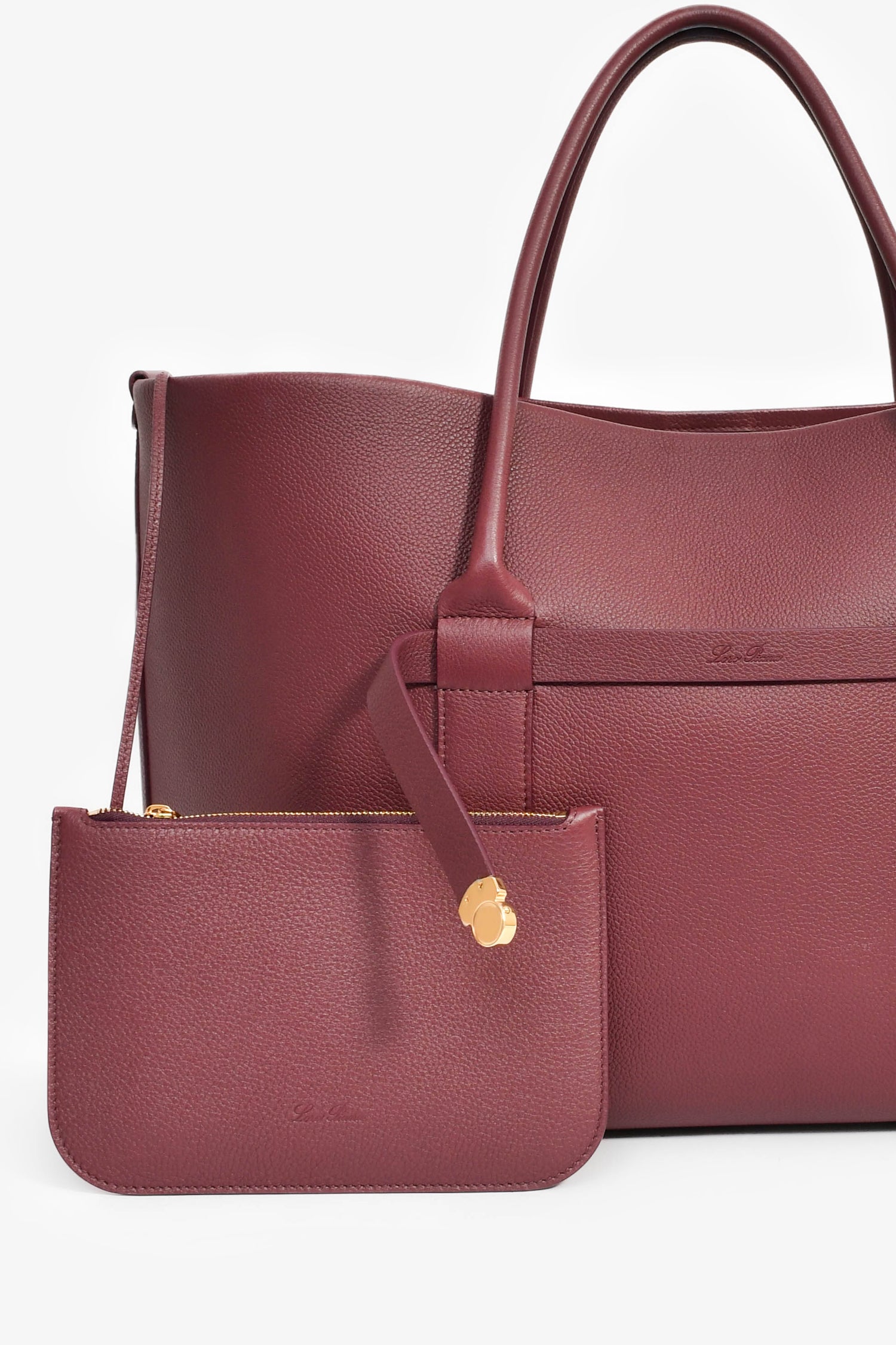 Loro Piana Burgundy Grained Leather 'Ghiera Shopper' Large Tote With Pouch