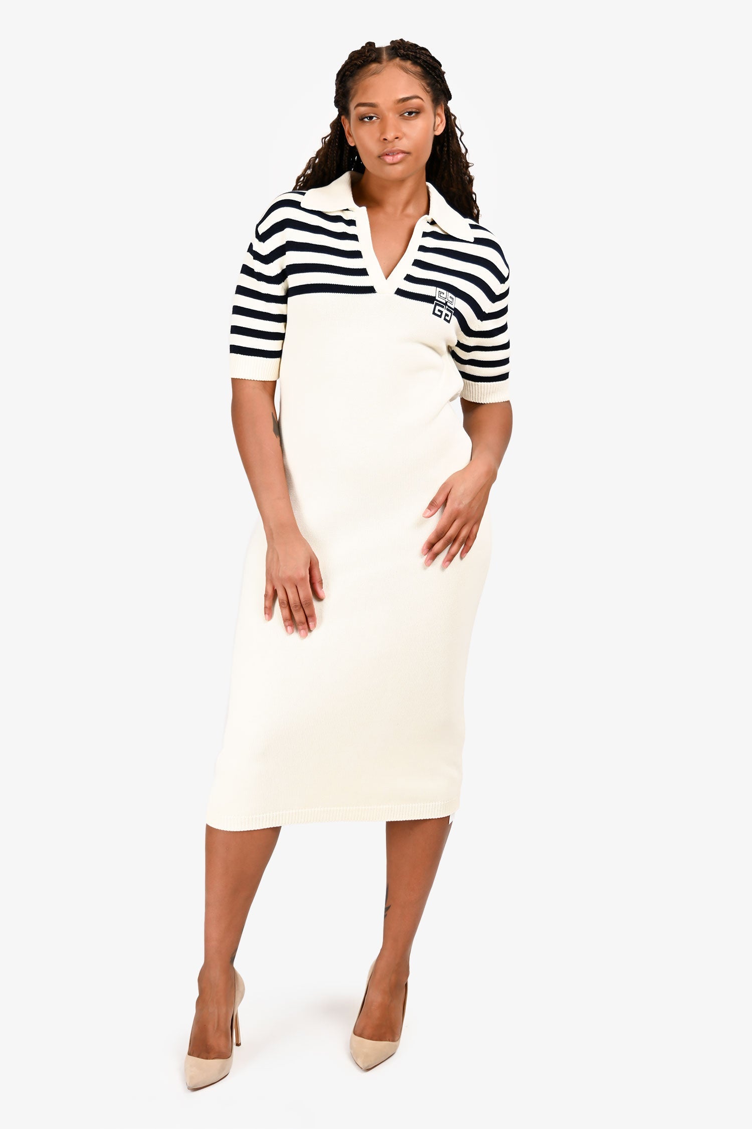 Givenchy Cream/Black Stripe Collared Polo Sweater Dress Size S