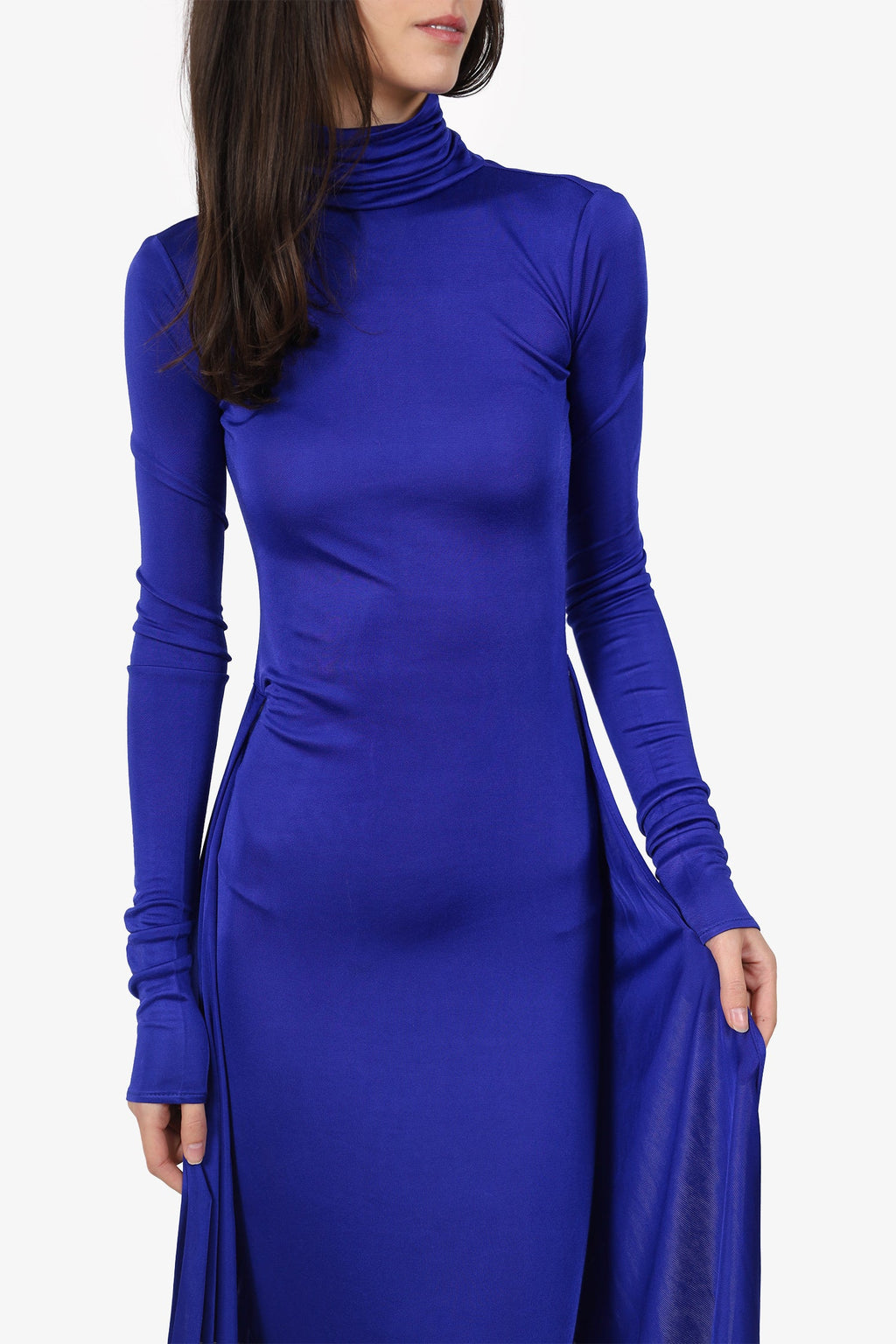 Helsa Purple Slinky Jersey Long Sleeve Turtle Neck Gown Size XXS