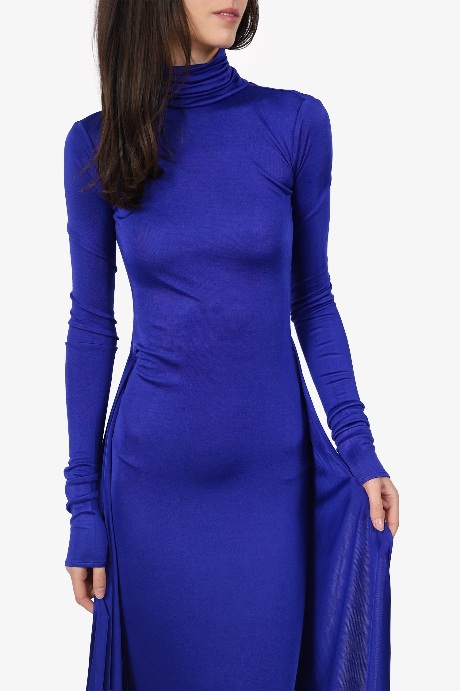 Helsa Purple Slinky Jersey Long Sleeve Turtle Neck Gown Size XXS