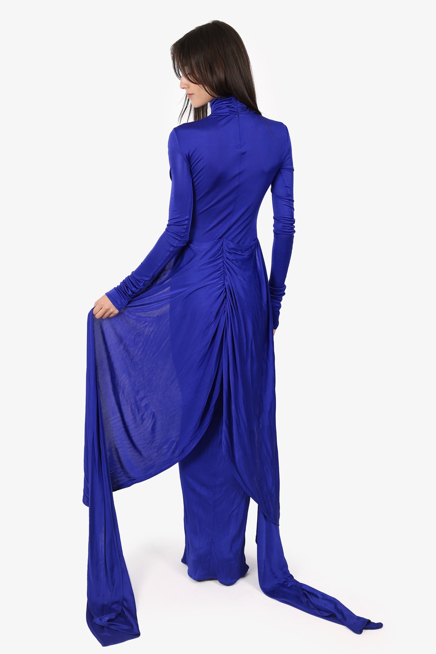 Helsa Purple Slinky Jersey Long Sleeve Turtle Neck Gown Size XXS