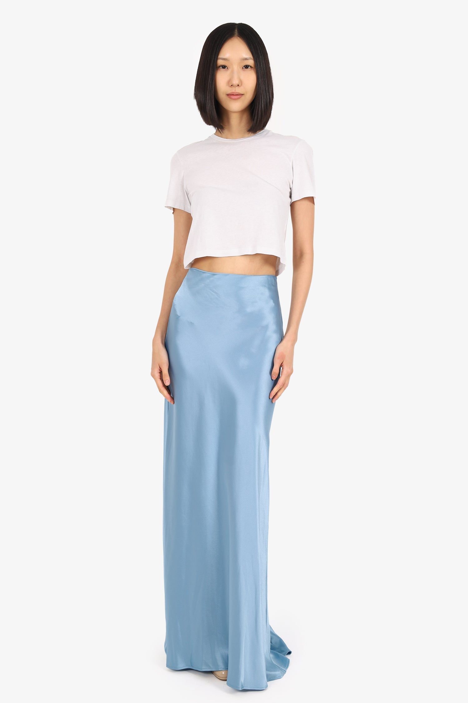 Staud Blue Satin Ruched/Draped Back 'Voyage' Maxi Skirt Size 0