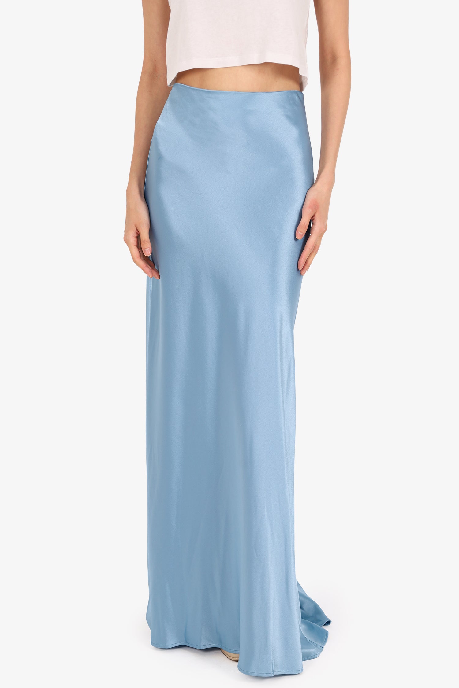 Staud Blue Satin Ruched/Draped Back 'Voyage' Maxi Skirt Size 0