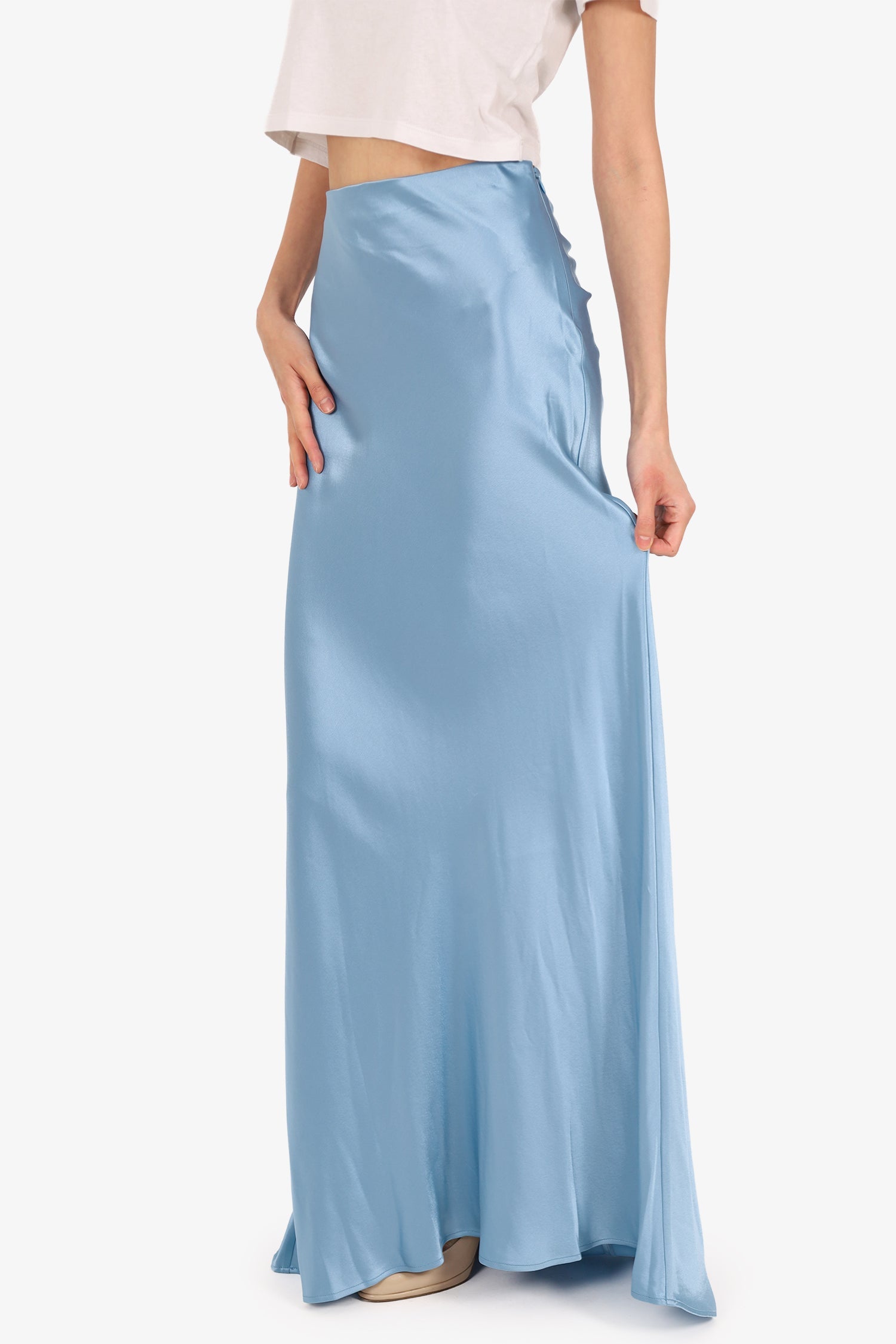 Staud Blue Satin Ruched/Draped Back 'Voyage' Maxi Skirt Size 0