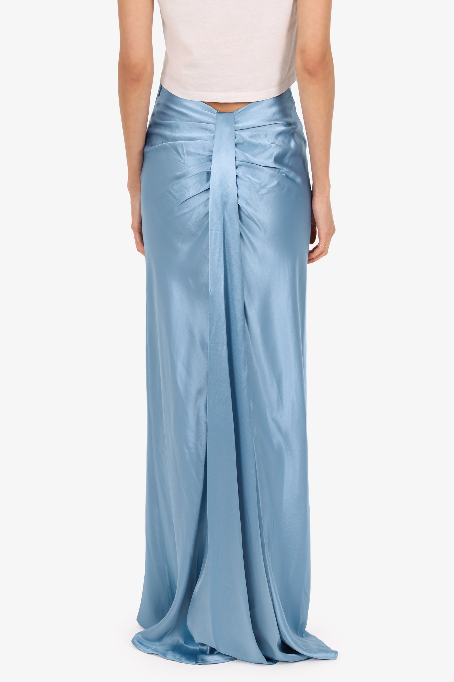 Staud Blue Satin Ruched/Draped Back 'Voyage' Maxi Skirt Size 0