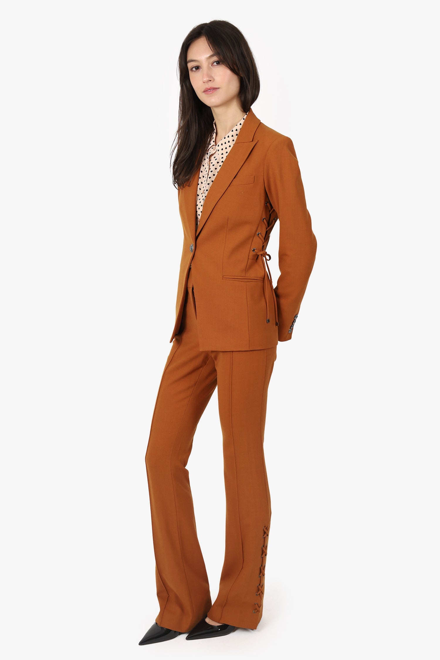 Veronica Beard Burnt Orange Wool Lace Up Detail Blazer + Pants Size 0