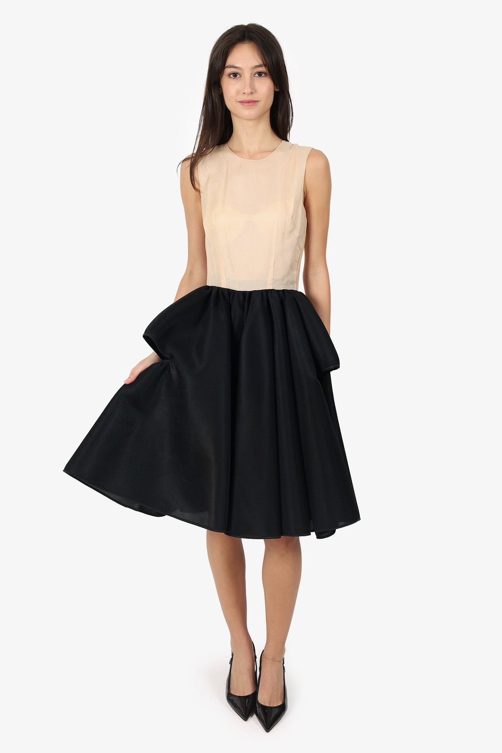 Simone Rocha Cream/Black Silk Organza Sleeveless Dress Size 6