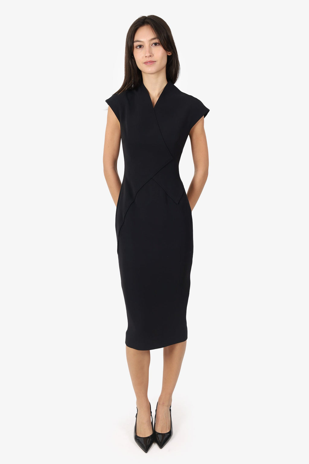 Victoria Beckham Black Sleeveless Cross Neck Bodycon Dress Size 4