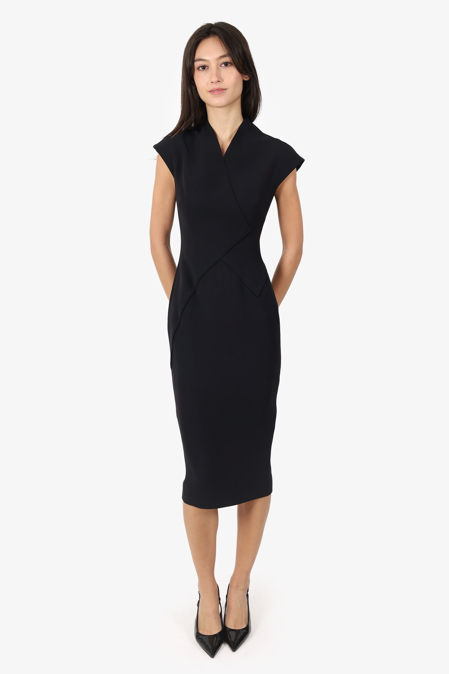 Victoria Beckham Black Sleeveless Cross Neck Bodycon Dress Size 4