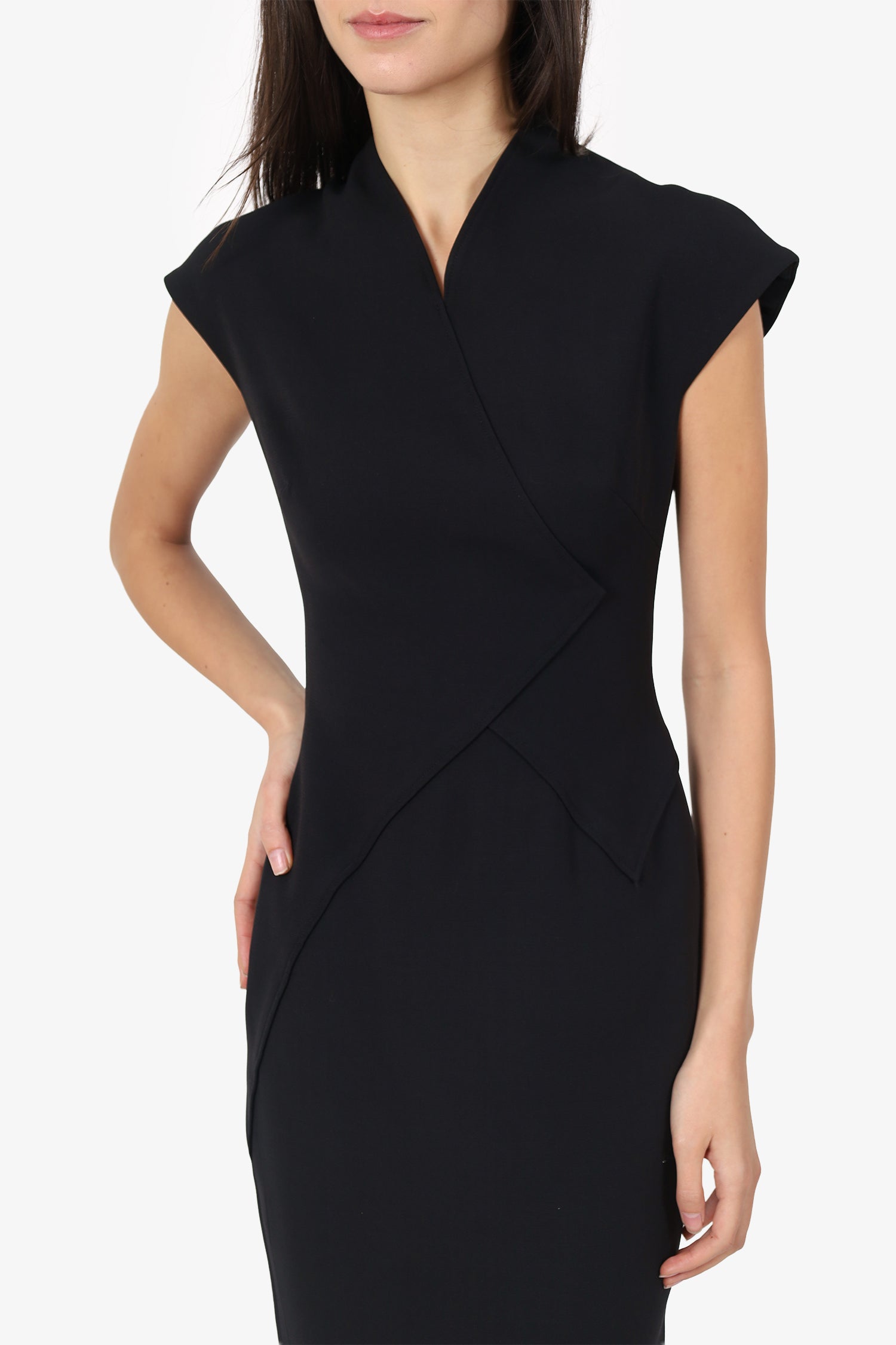 Victoria Beckham Black Sleeveless Cross Neck Bodycon Dress Size 4