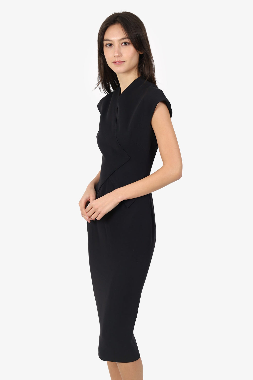 Victoria Beckham Black Sleeveless Cross Neck Bodycon Dress Size 4