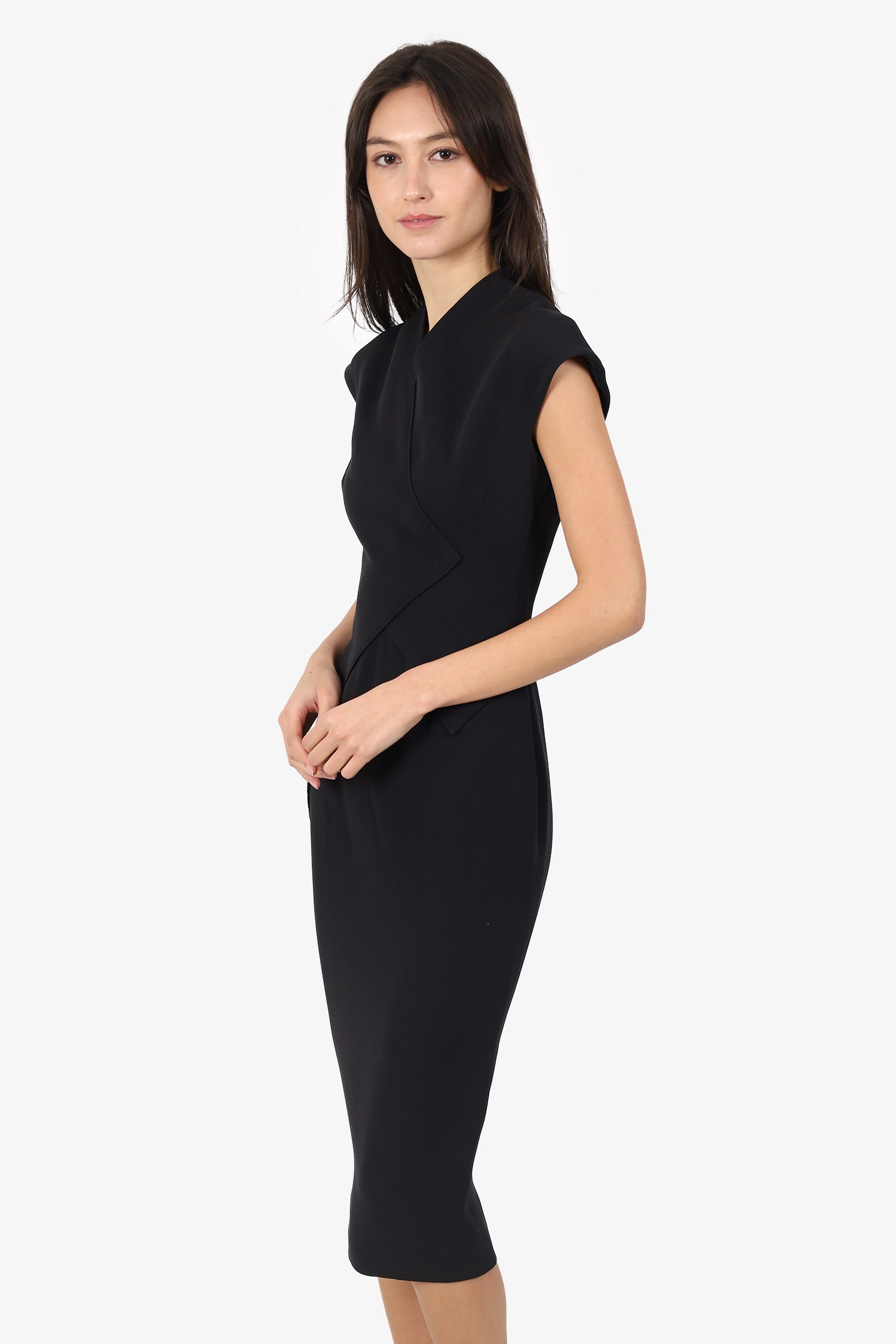 Victoria Beckham Black Sleeveless Cross Neck Bodycon Dress Size 4
