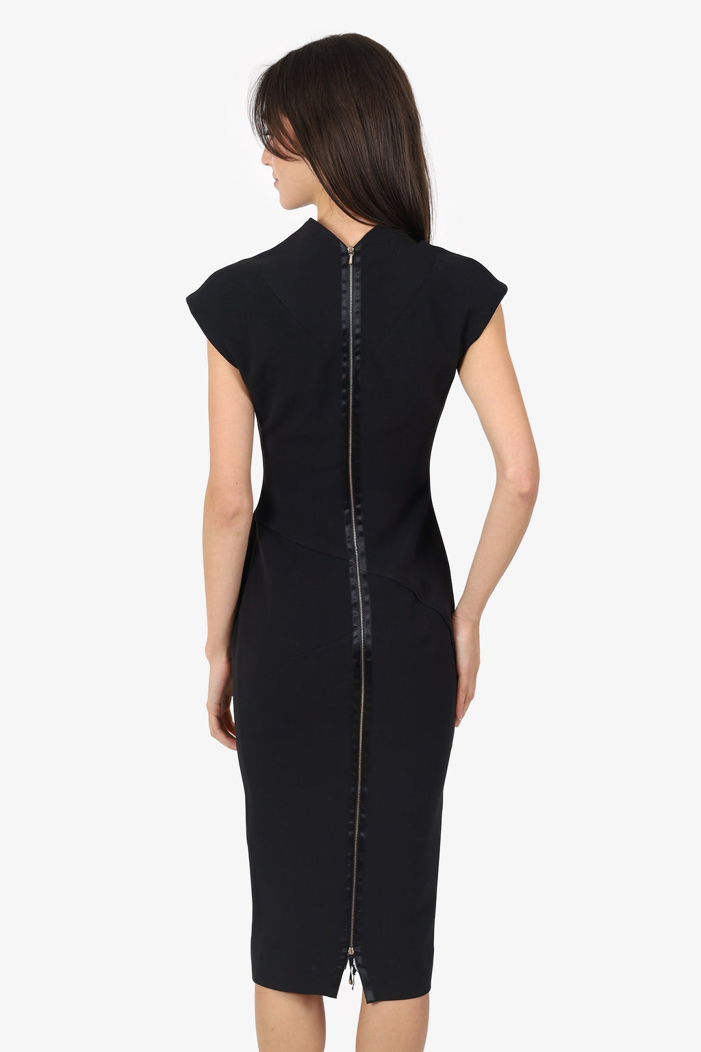 Victoria Beckham Black Sleeveless Cross Neck Bodycon Dress Size 4