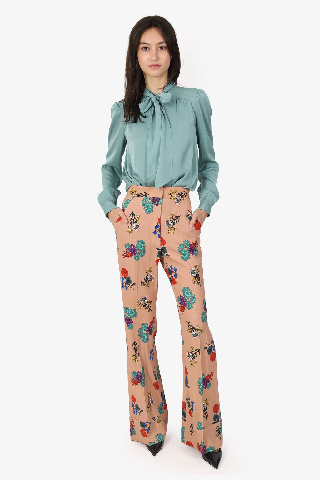 Smythe Beige Floral Print Pants Size 00