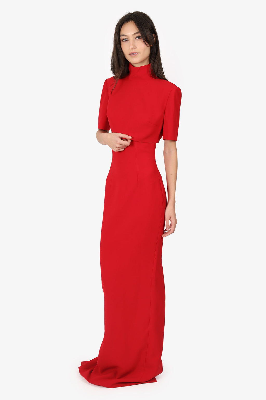 Monot Red Mock Neck Short Sleeve Top + High Waisted Skirt Size 42