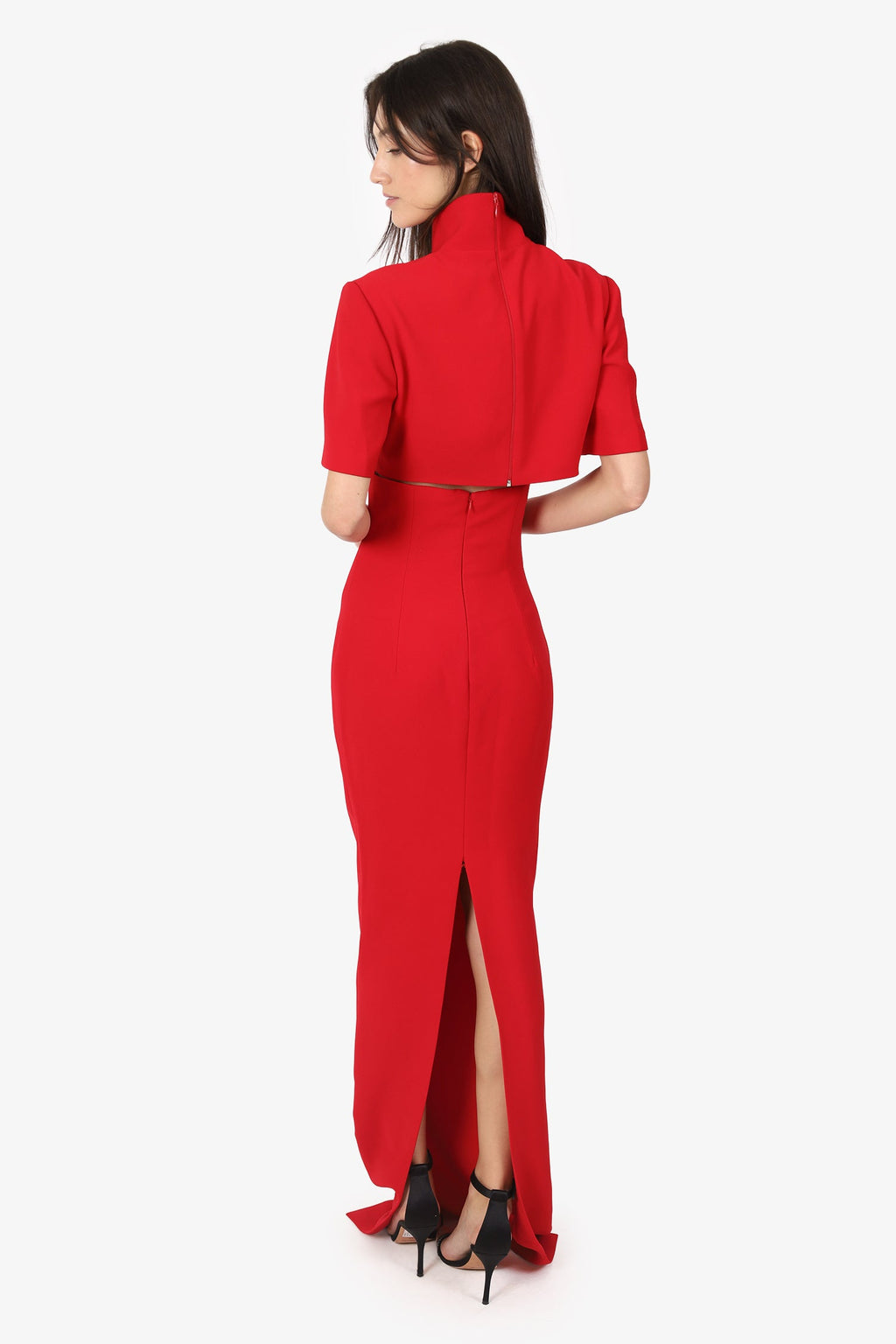 Monot Red Mock Neck Short Sleeve Top + High Waisted Skirt Size 42