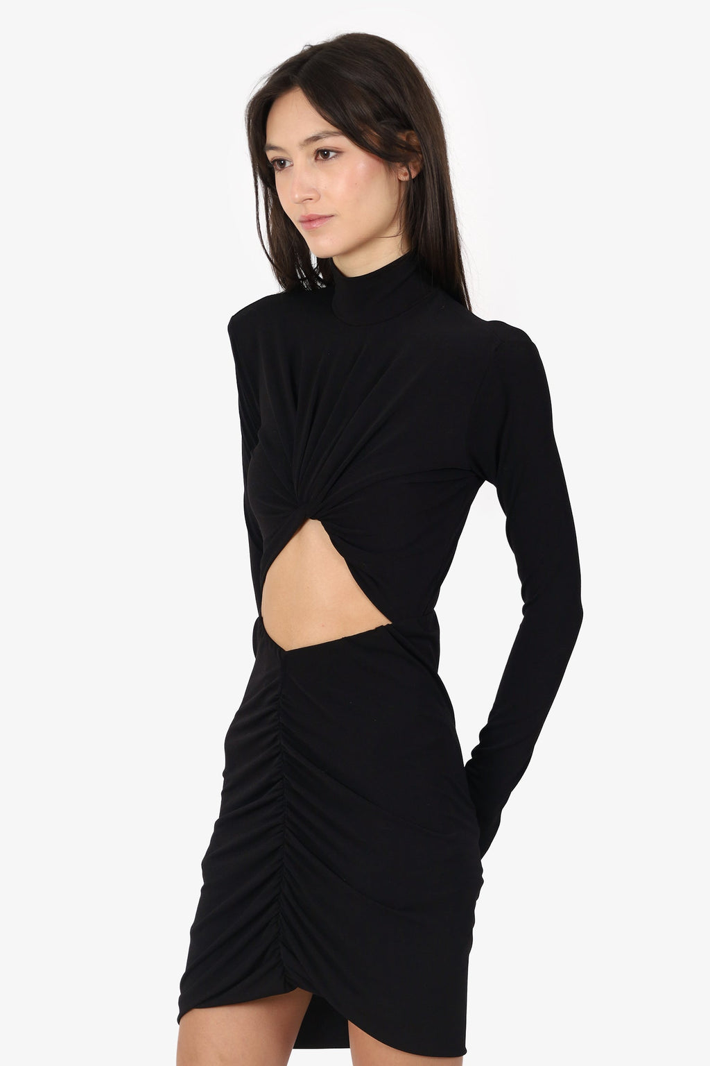 The Andamane Black Long Sleeve Ruched/Cut Out Detail Dress Estimated Size XS