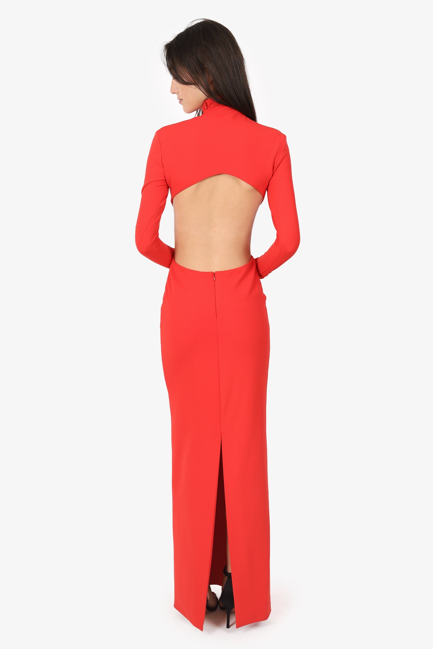 Solace London Orange Mock Neck Backless Long Sleeve Long Gown Size 0