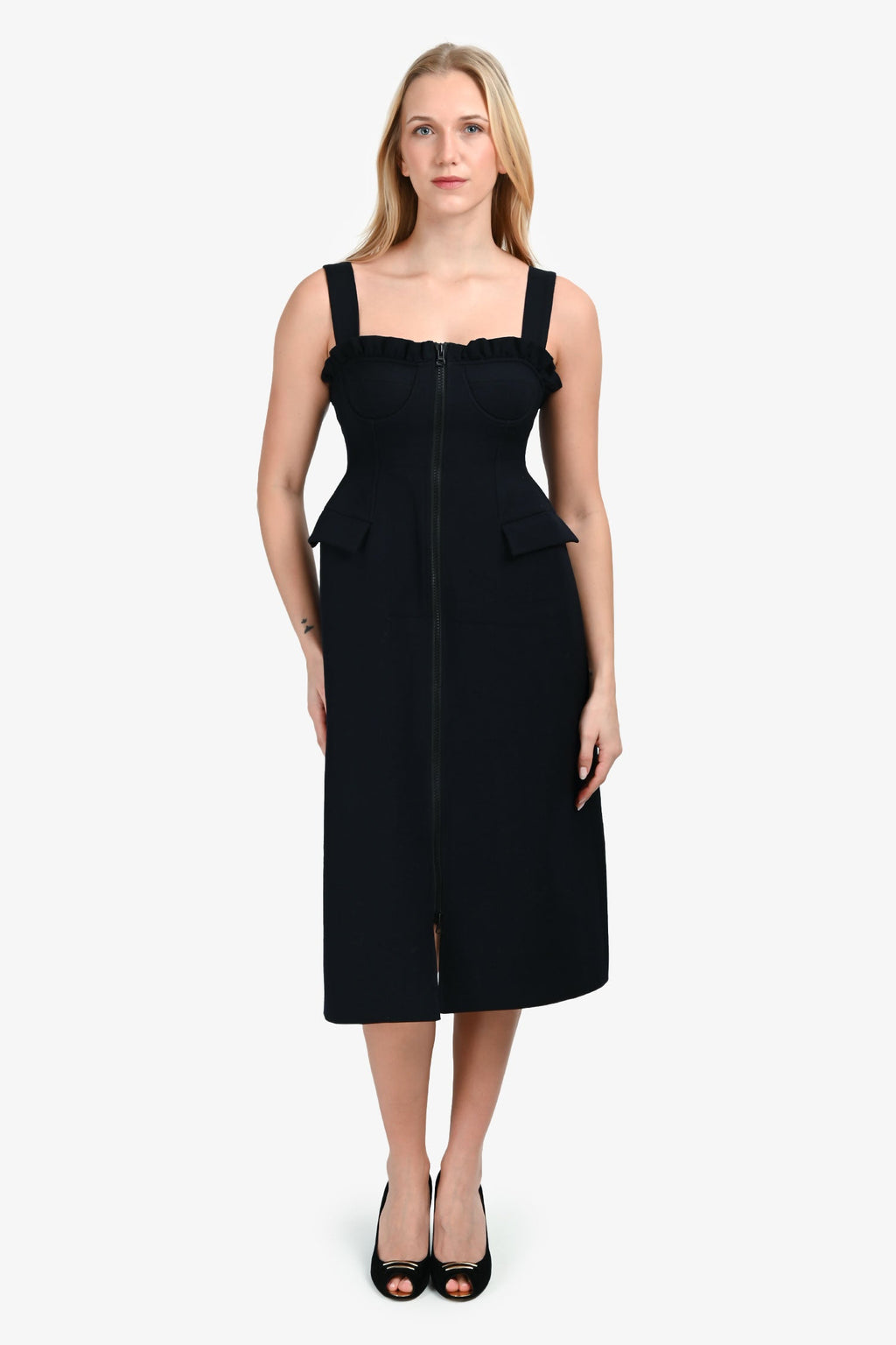 Shushu/Tong Black Wool Bustier Midi Dress Size 8