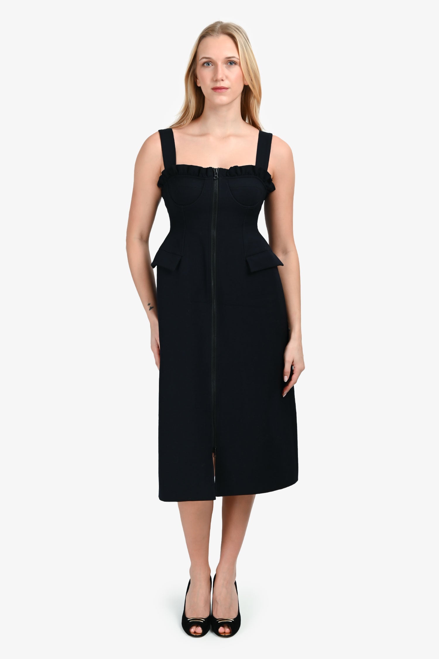 Shushu/Tong Black Wool Bustier Midi Dress Size 8