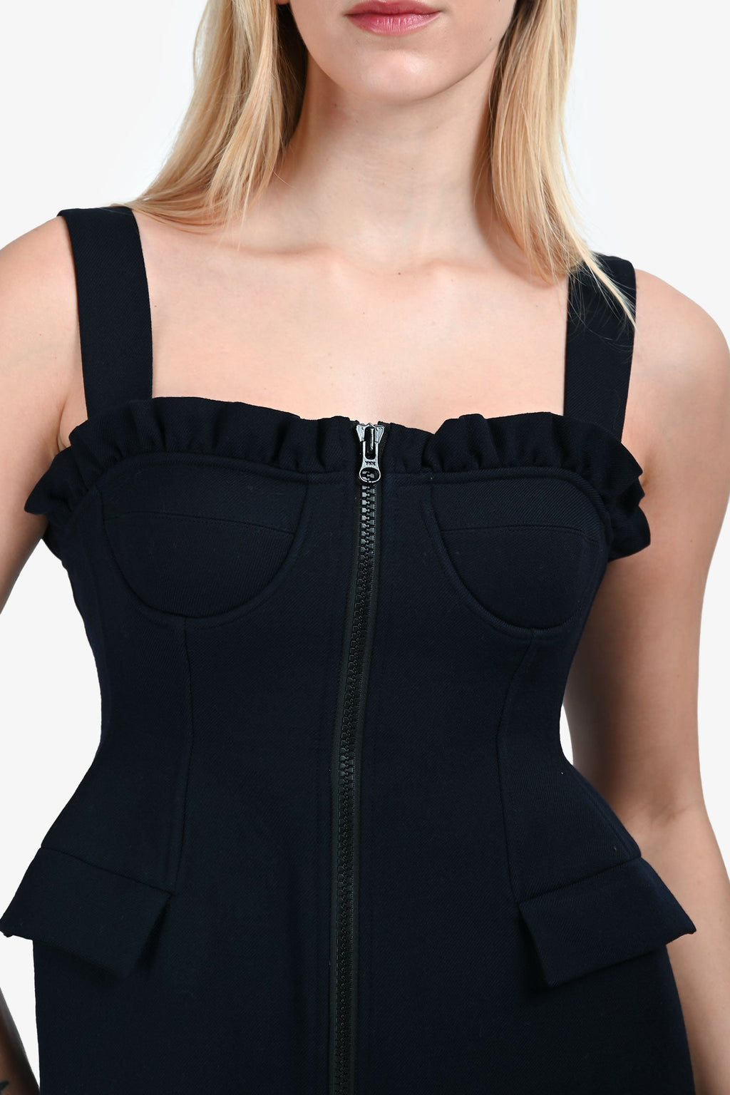 Shushu/Tong Black Wool Bustier Midi Dress Size 8