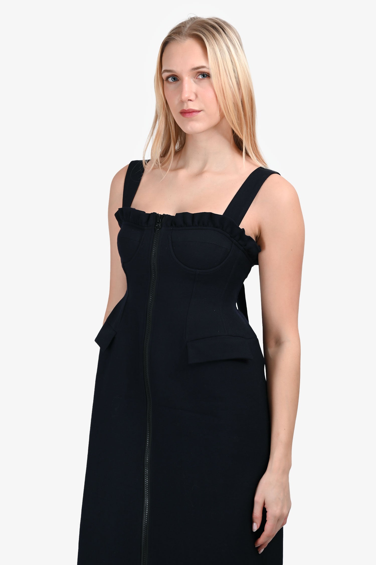 Shushu/Tong Black Wool Bustier Midi Dress Size 8