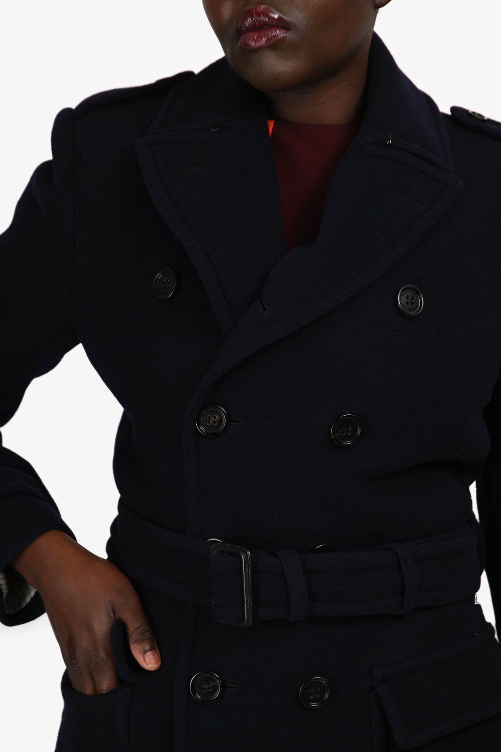 Burberry Navy Wool Double Breasted Long Coat Size 48