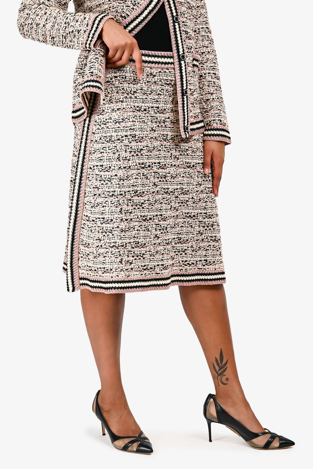 M Missoni Pink Metallic/White/Black Wool Blend Knee Length Skirt Size 44