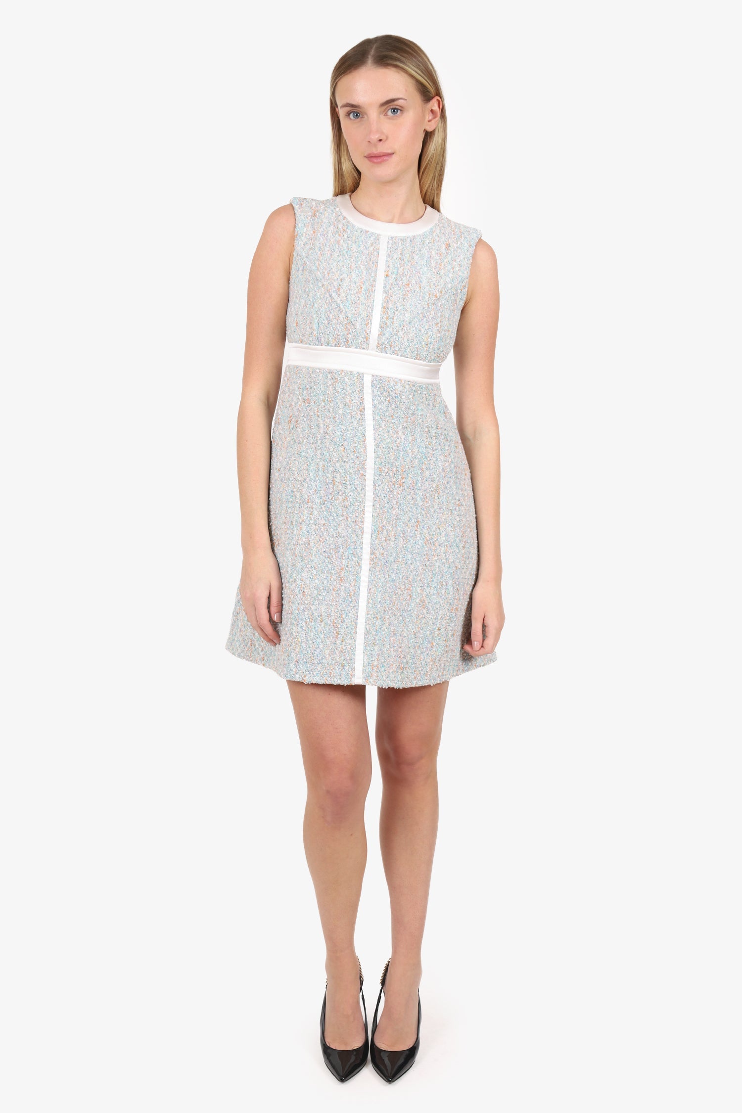 Louis Vuitton White/Multi Tweed Dress Size 34