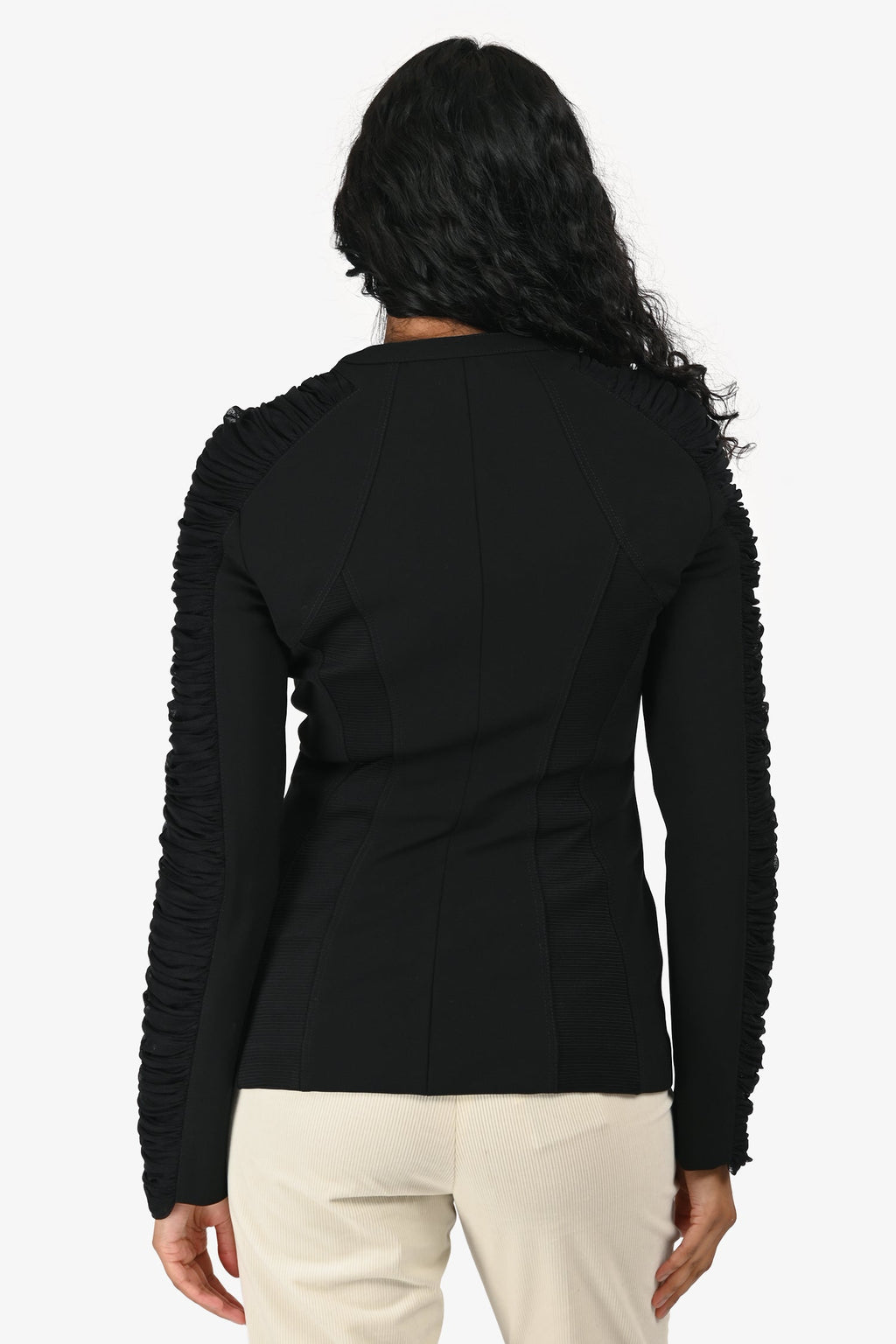Versace Black Ruched Sleeve Zip Up Jacket Size 40