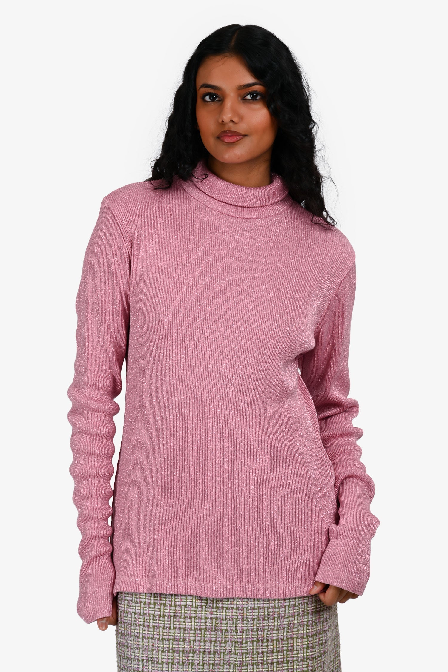 MM6 Maison Margiela Ribbed Glitter Turtleneck Long Sleeve Top Size M