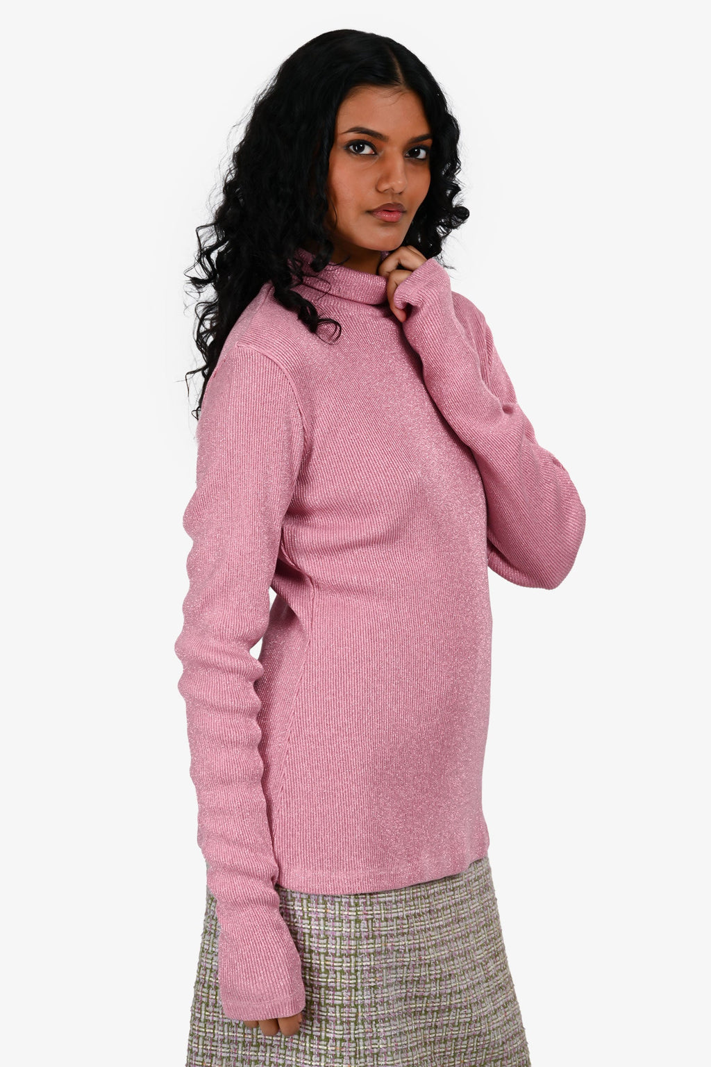 MM6 Maison Margiela Ribbed Glitter Turtleneck Long Sleeve Top Size M