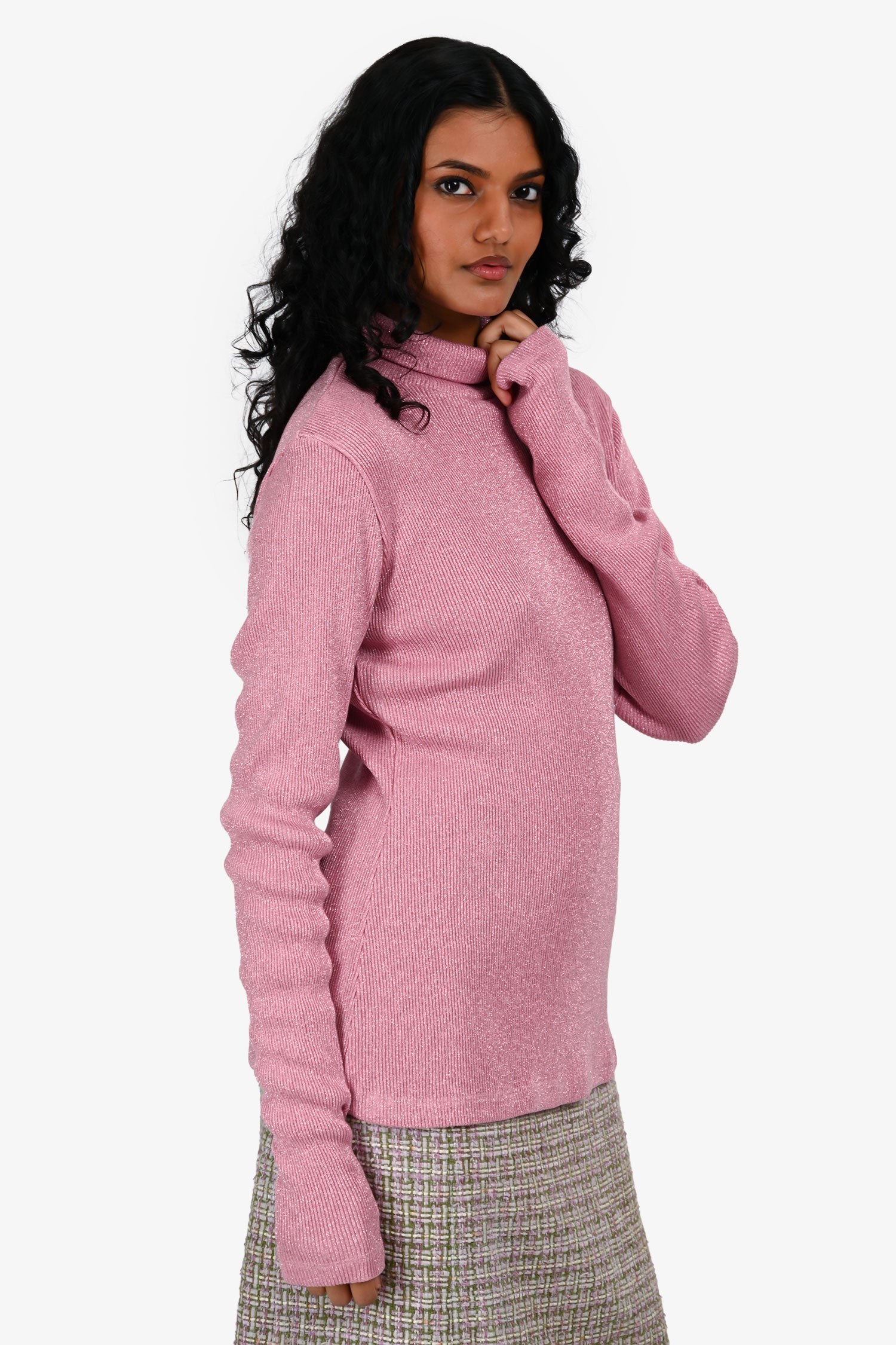 MM6 Maison Margiela Ribbed Glitter Turtleneck Long Sleeve Top Size M